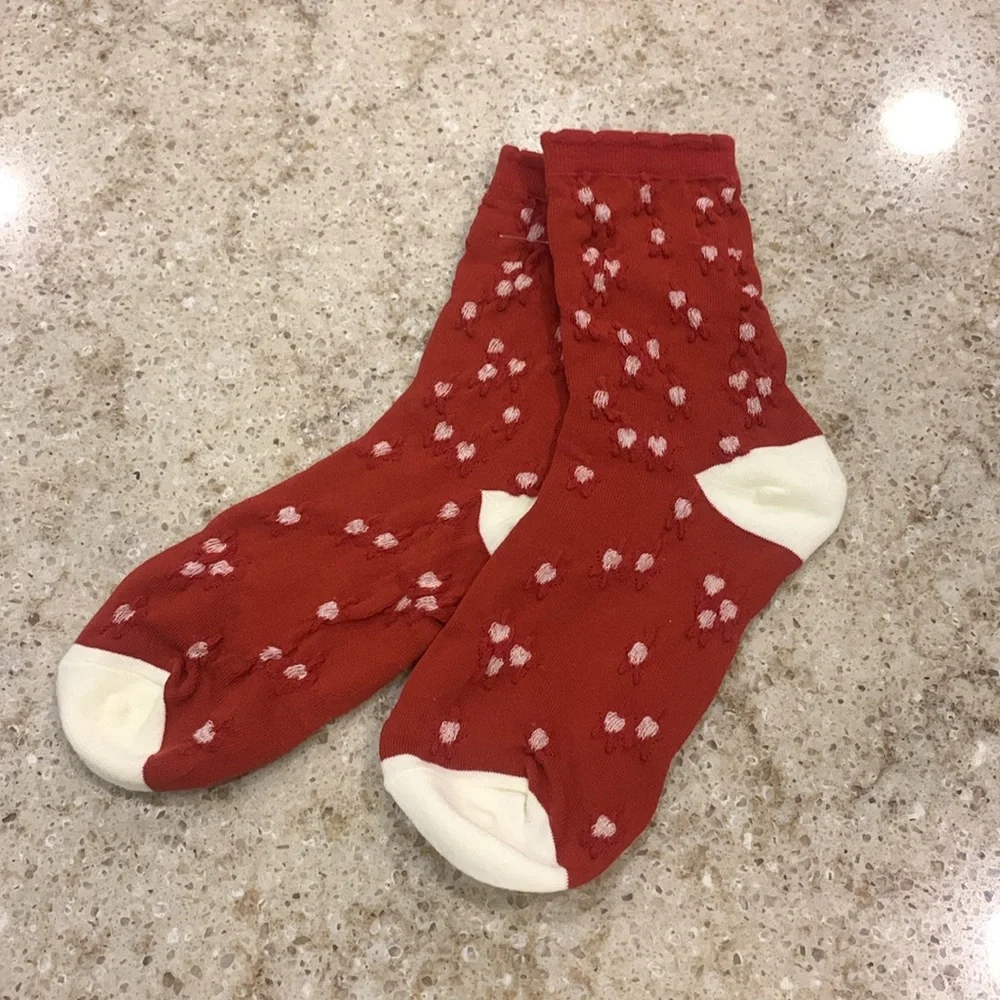 NWOT AGYH Chinese New Year Red Cotton Socks with Three-Dimensional Pattern OS